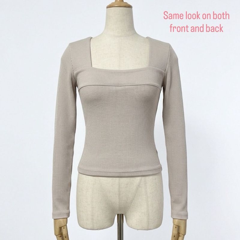 Ribbed Square Neck Long Sleeve Top