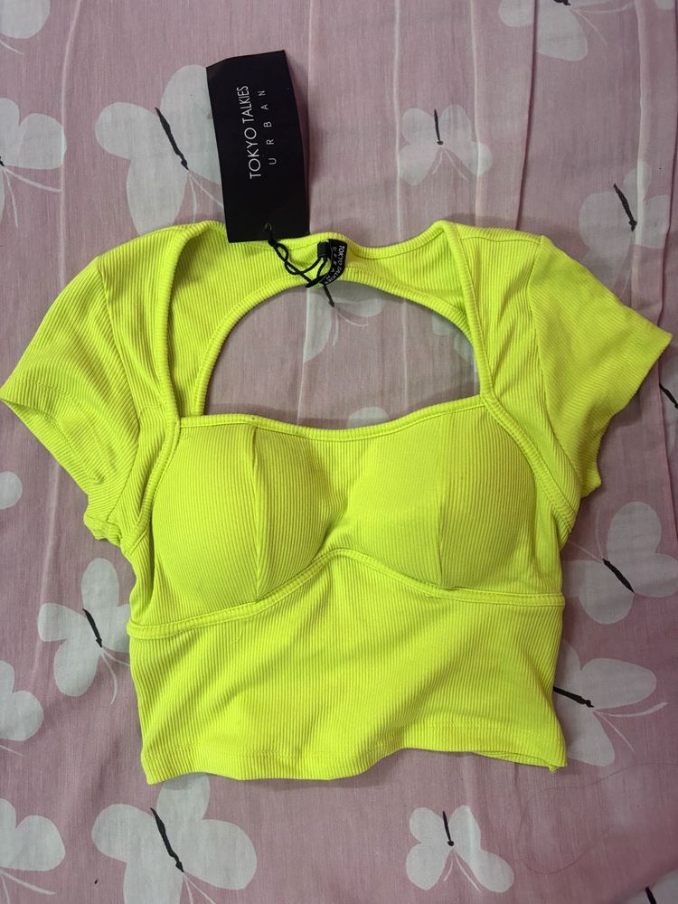 Neon Cut-Out Ribbed Crop Top