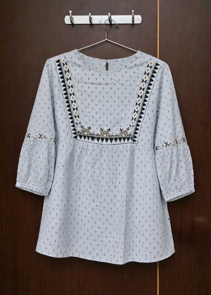 Embroidered Blue Kurti Top