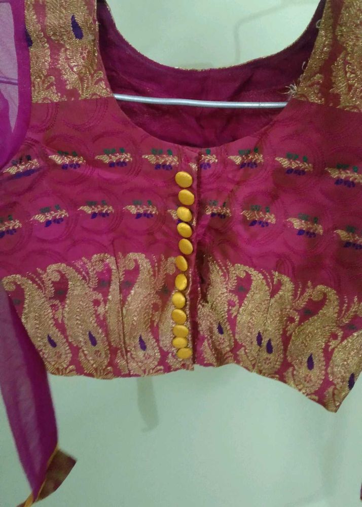 Stunning Magenta Brocade Blouse with Gold Paisley