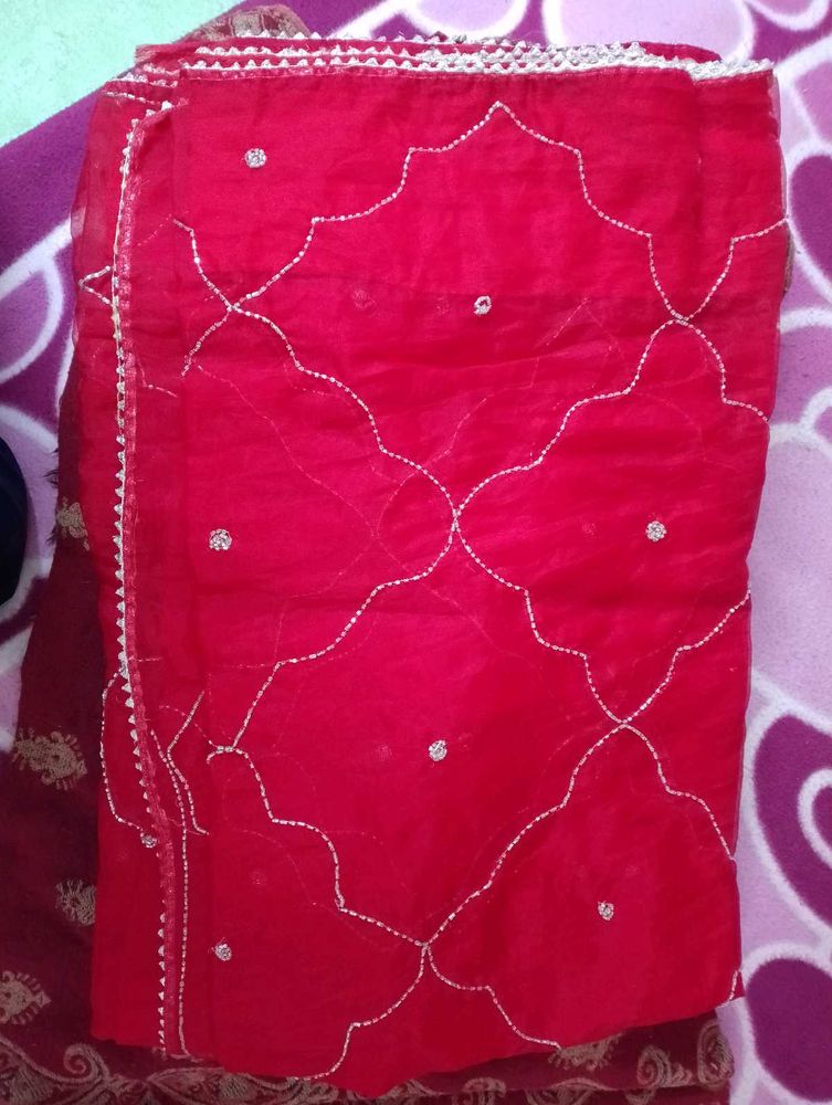 Red Embroidered Organza Saree