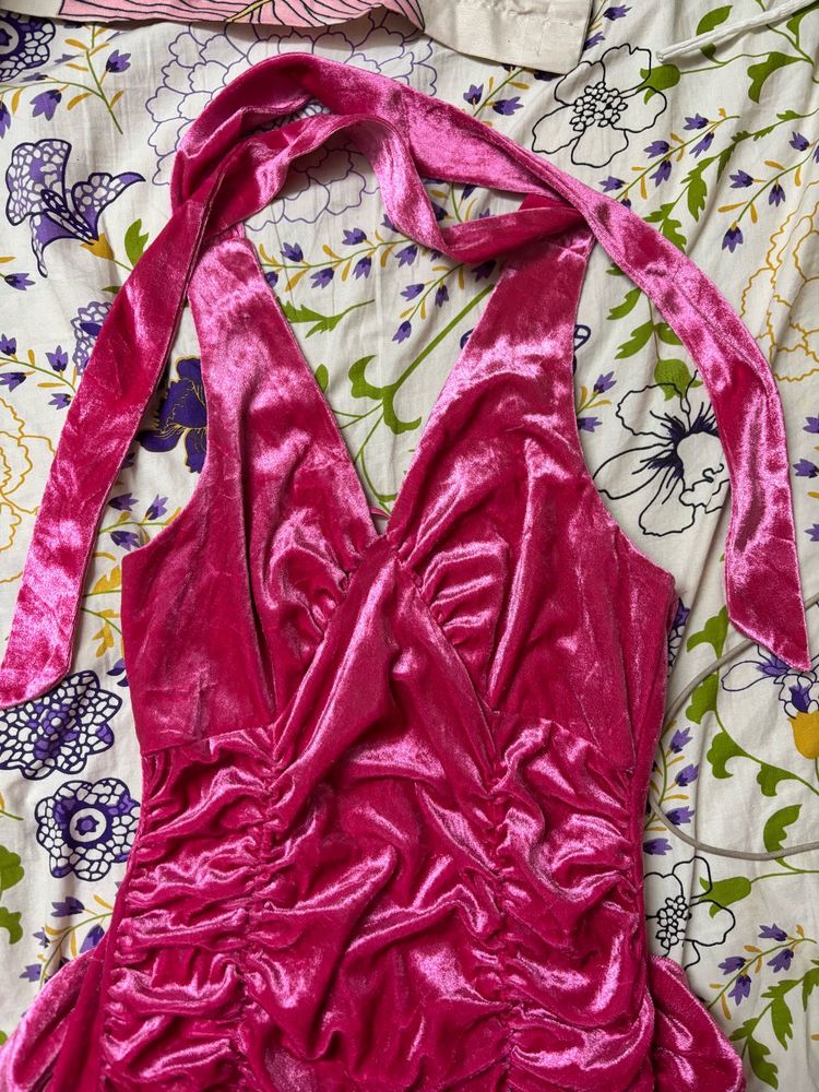 Velvet Ruched Halter Dress