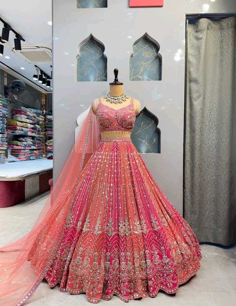 Stunning Pink &amp; Orange Embroidered Lehenga