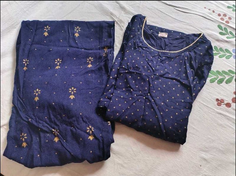 Navy Blue Printed Kurta Set
