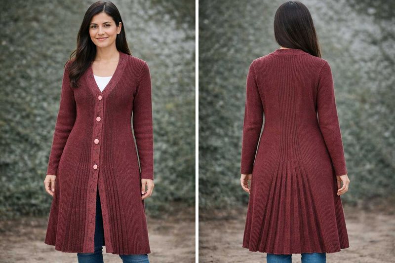 Long Burgundy Knit Cardigan