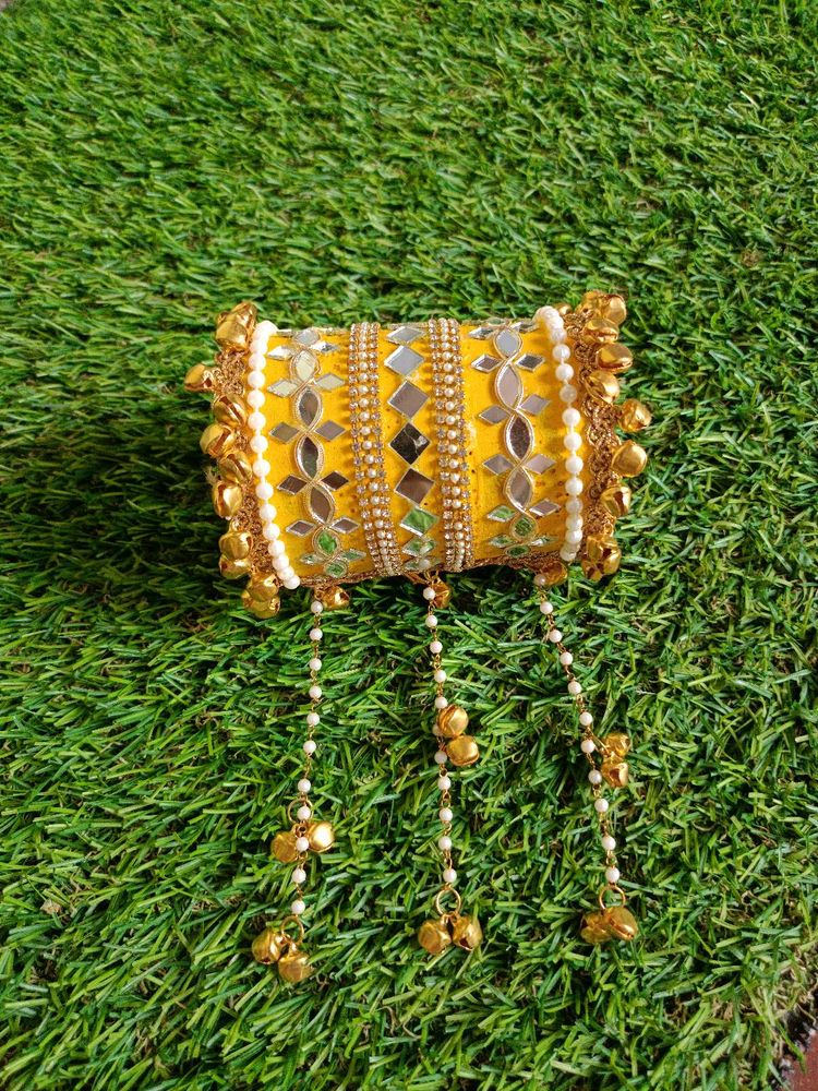 Yellow Embellished Bangles with Charms