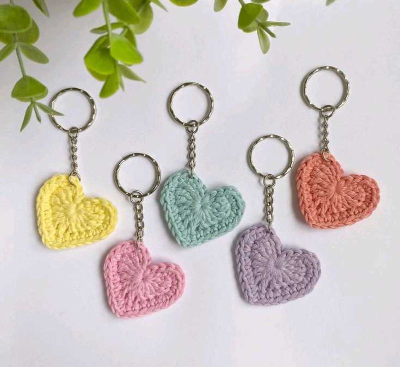 Crocheted Heart Keychains