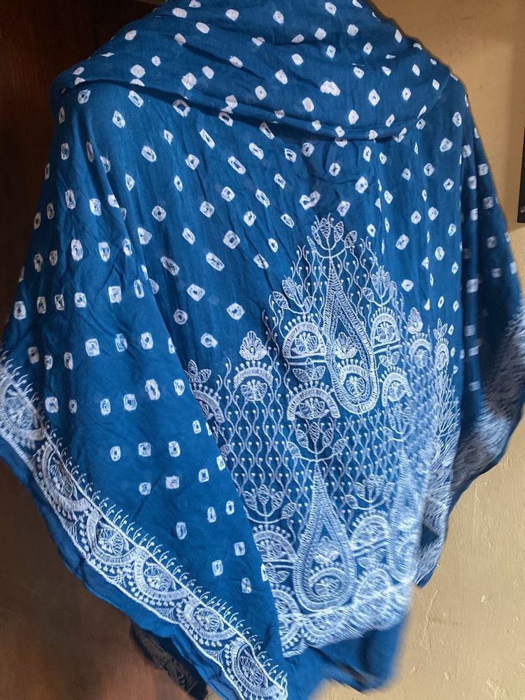 Blue Ethnic Dupatta with White Print