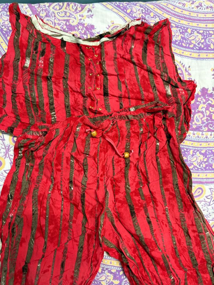 Vibrant Red &amp; Black Striped Co-ord Set