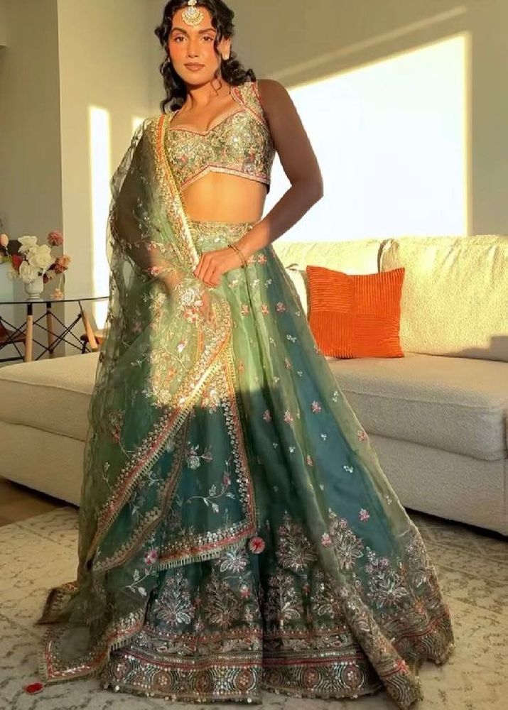 floral green lehanga