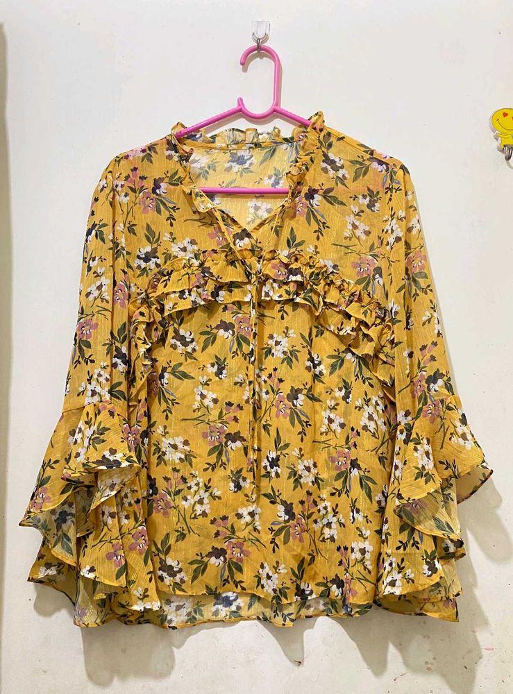 Yellow Floral Ruffle Blouse 34-36