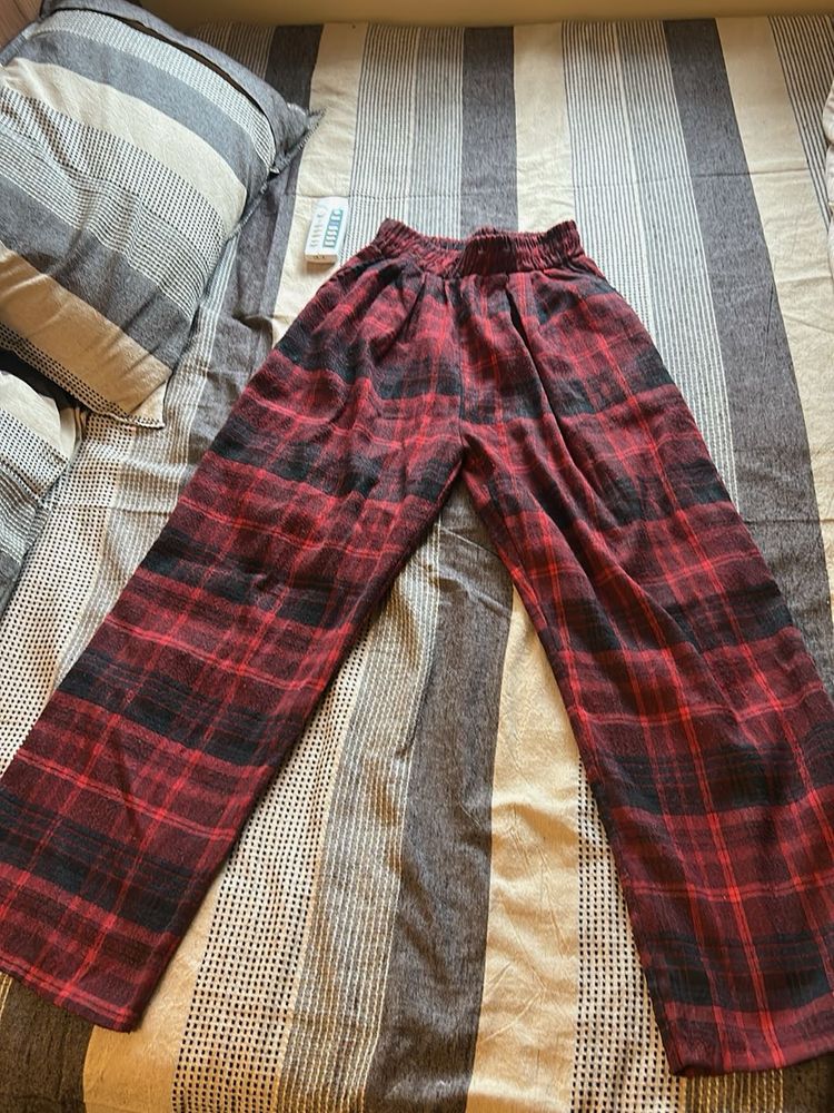 Cozy Plaid Wide-Leg Pants