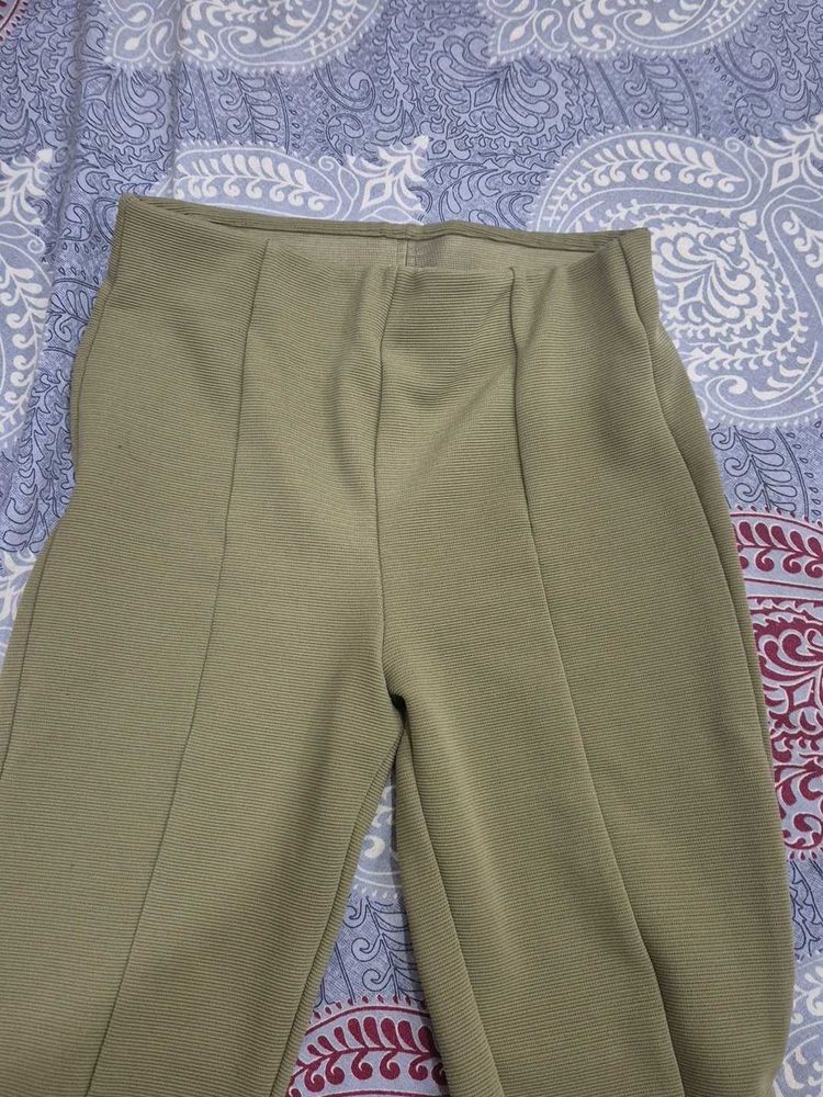 h&amp;m Olive Green Textured bodycon Pants