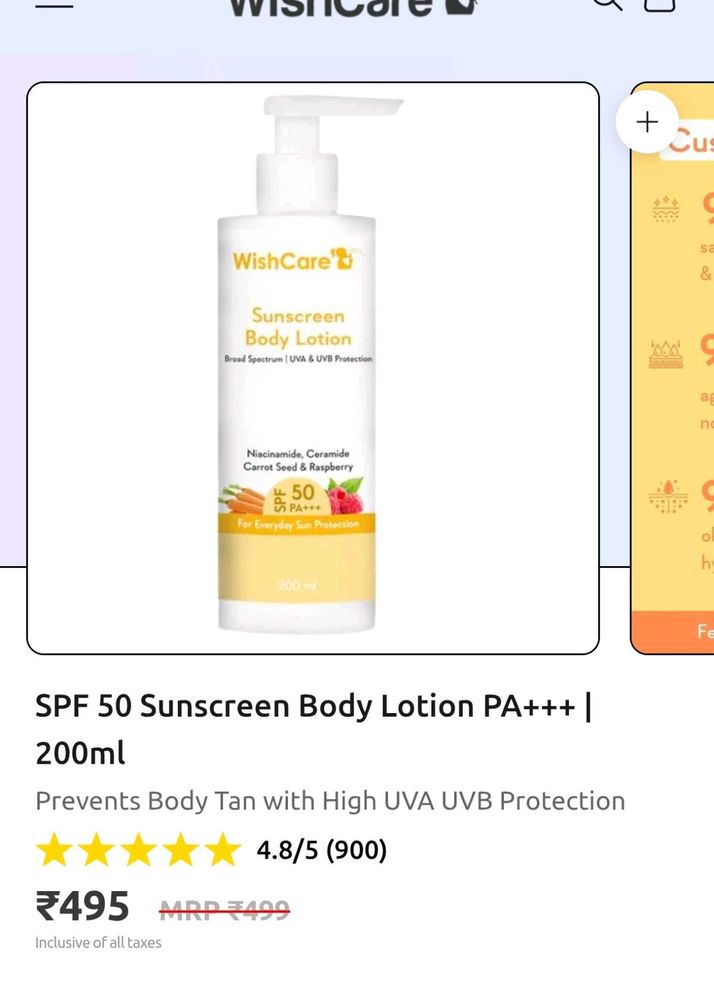 WishCare SPF 50 Sunscreen Body Lotion