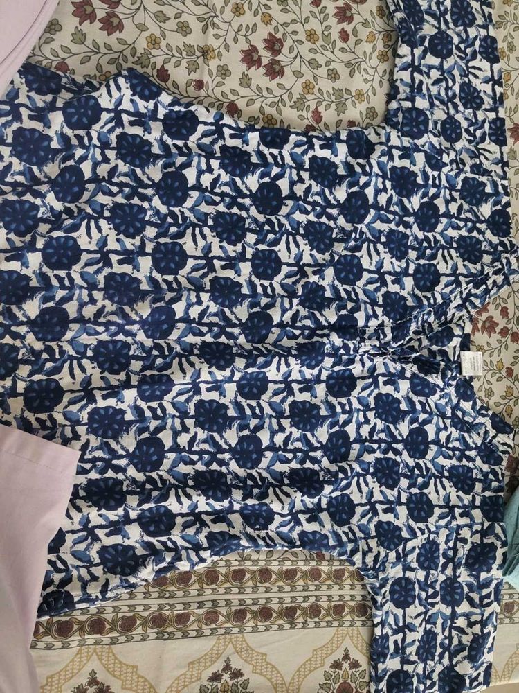 Short Blue floral block print kurta