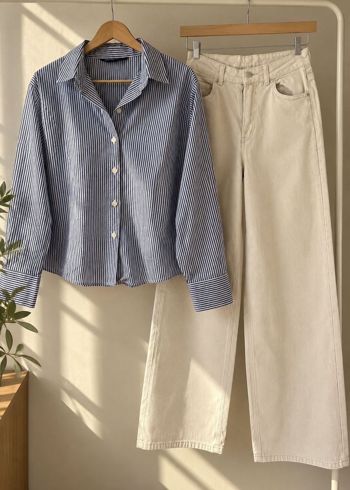 h&amp;m wide leg pant + shirt Set