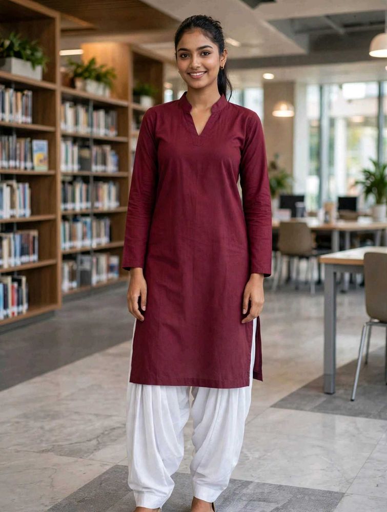 Maroon Kurta with White Patiala