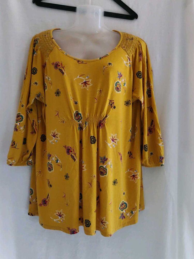 Chic Yellow Floral Print Top(maternity)