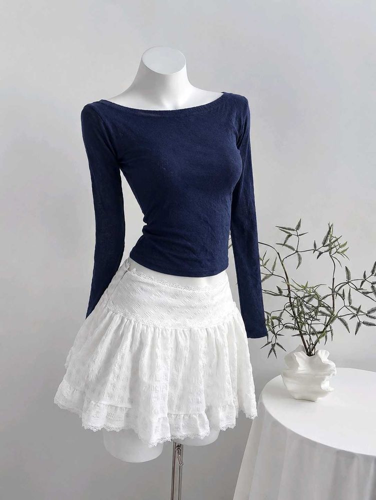 Navy Blue Long Sleeve Top