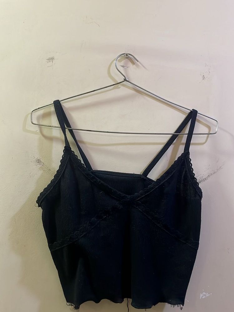 Black Lace Trim Cami Top