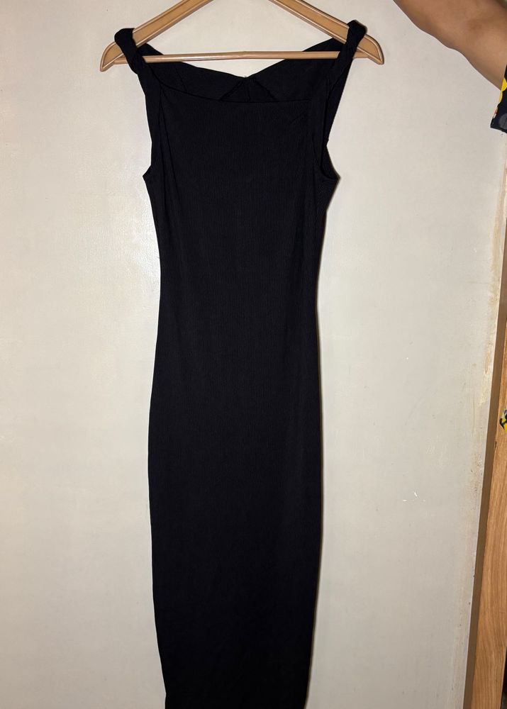 Asymmetric Black Ribbed Sleeveless bodycon Dress