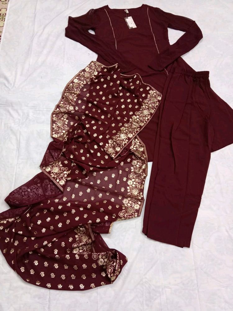 Maroon Embroidered Salwar Kameez