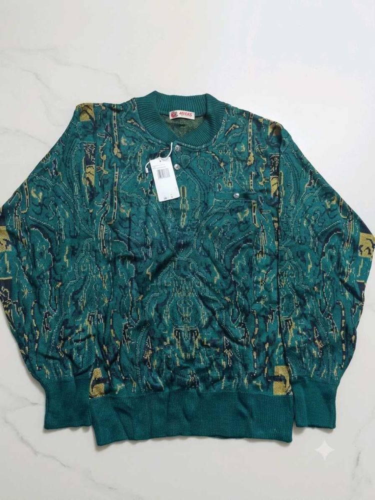 Vintage Emerald Green Print Sweater