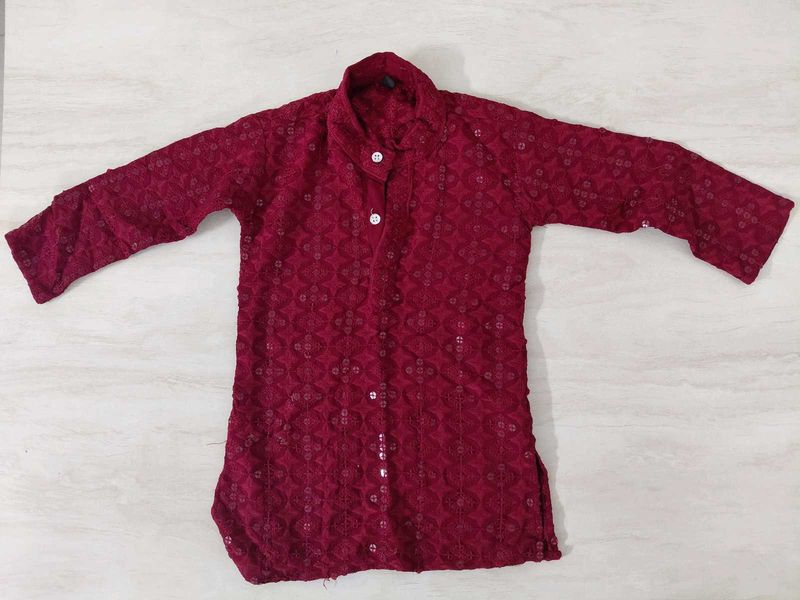 Maroon Embroidered Kurta