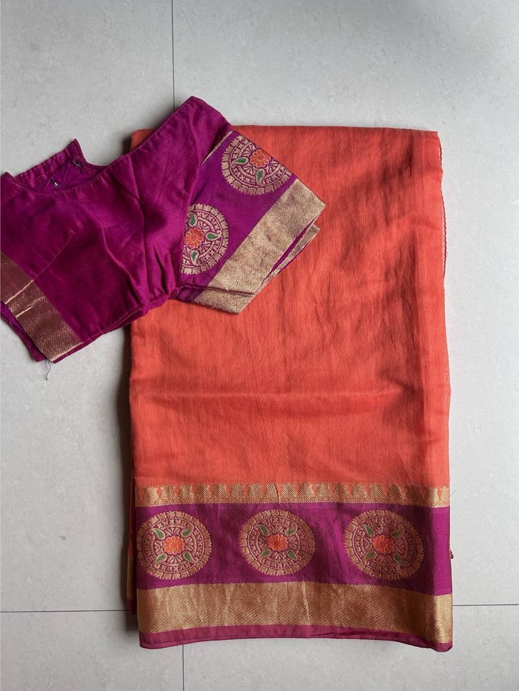 Orange Saree with Pink Border