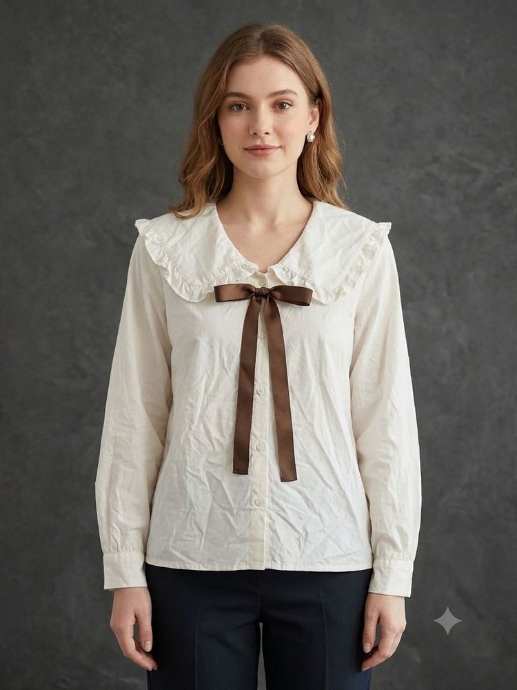 White Ruffled Collar Blouse