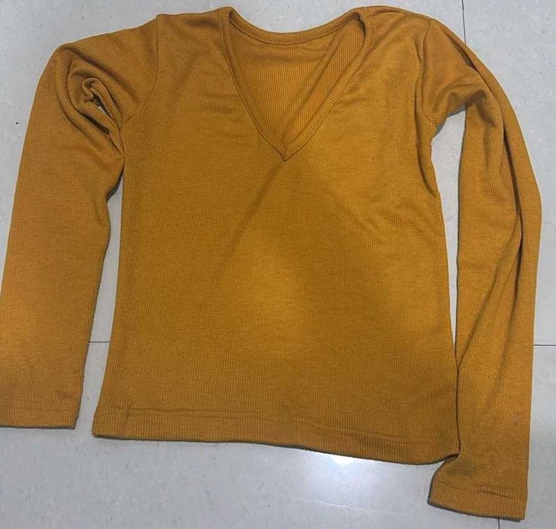 Mustard Yellow V-Neck Long Sleeve Top