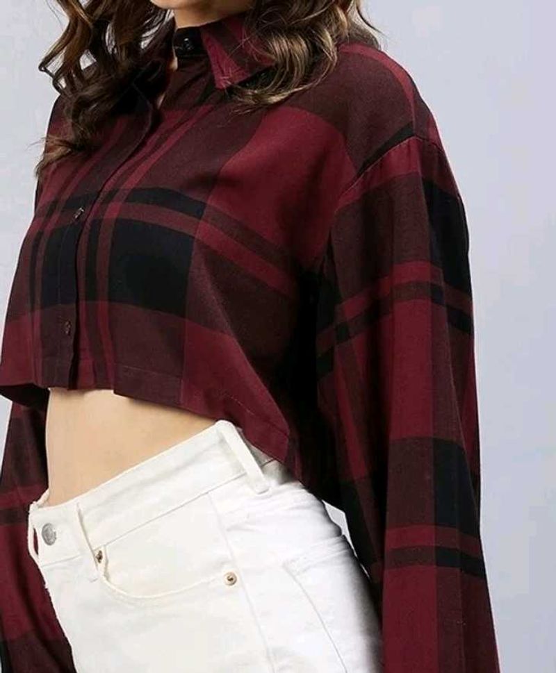 STYLISH CROP SHIRT DARK RED AND BLACK😎