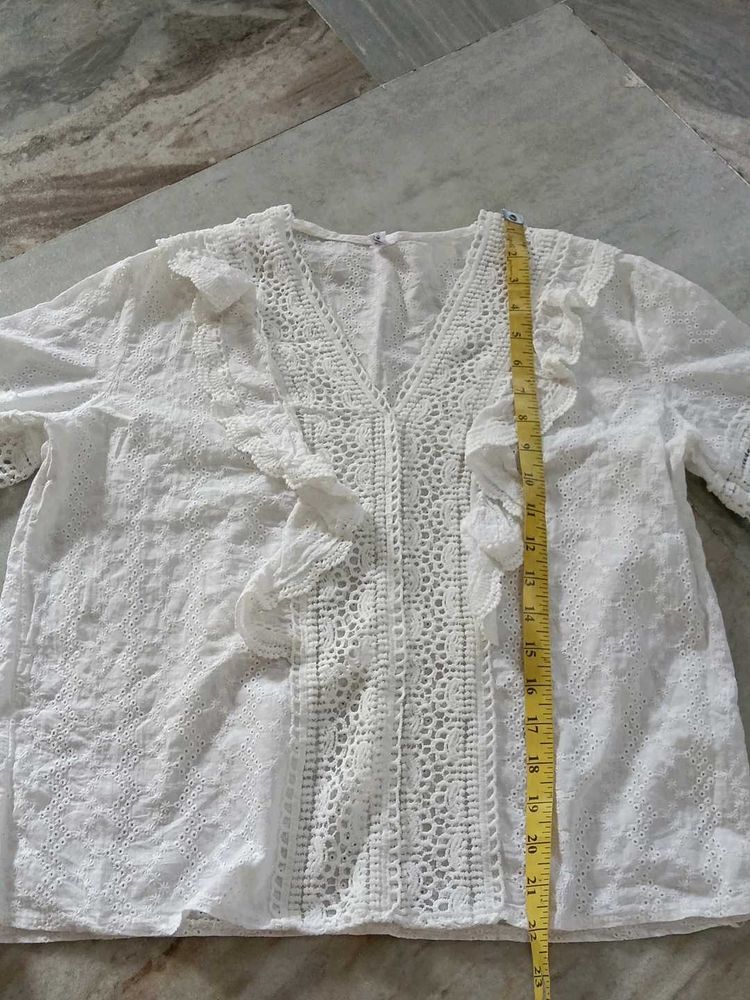 Boho White Lace Trim Blouse
