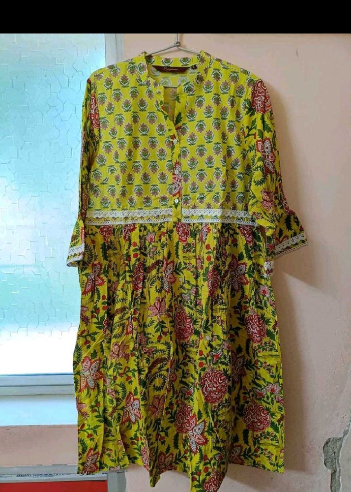 Vibrant Yellow Floral Print Kurta