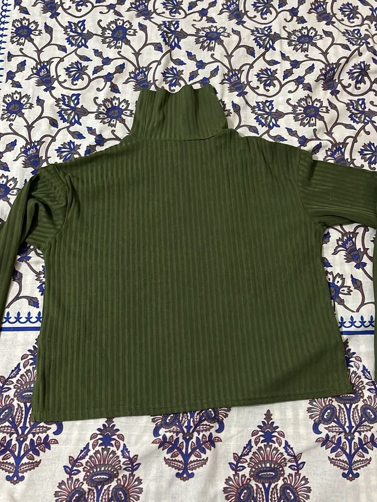 Olive Green Ribbed Turtleneck Top