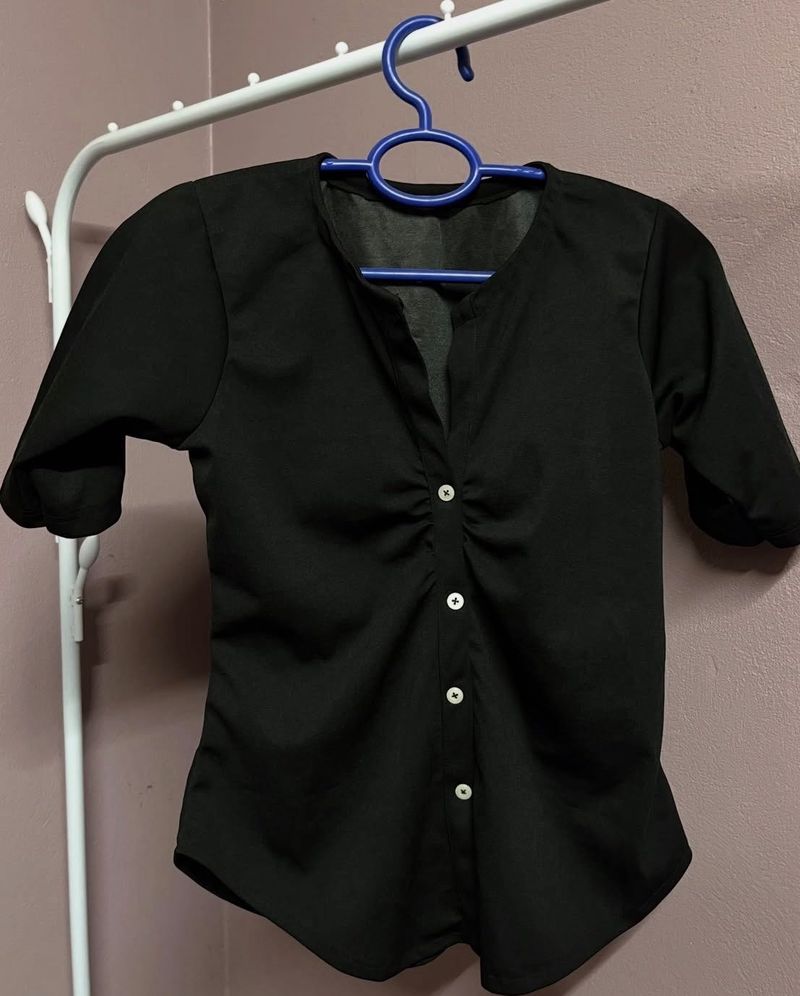 Elegant Black Ruched Blouse