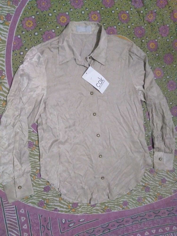 Women's Beige Button-Up Shirt