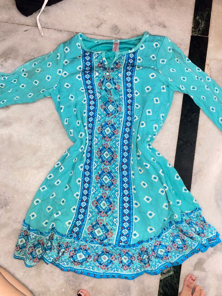 Teal Printed short kurti women girls