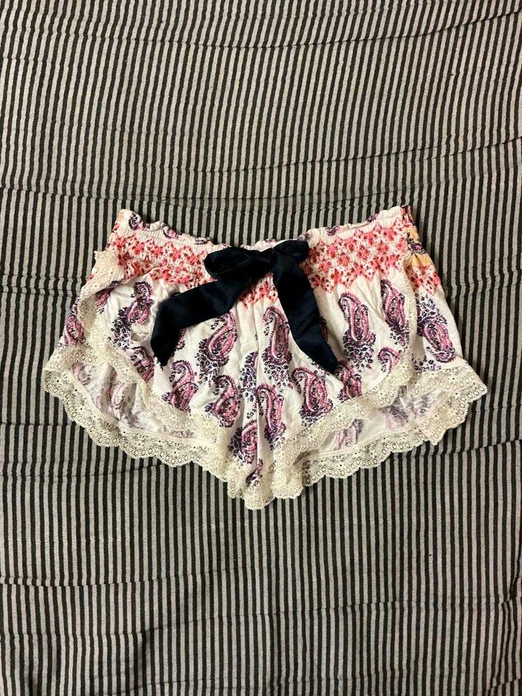 Paisley Print Sleep Shorts with Bow Detail