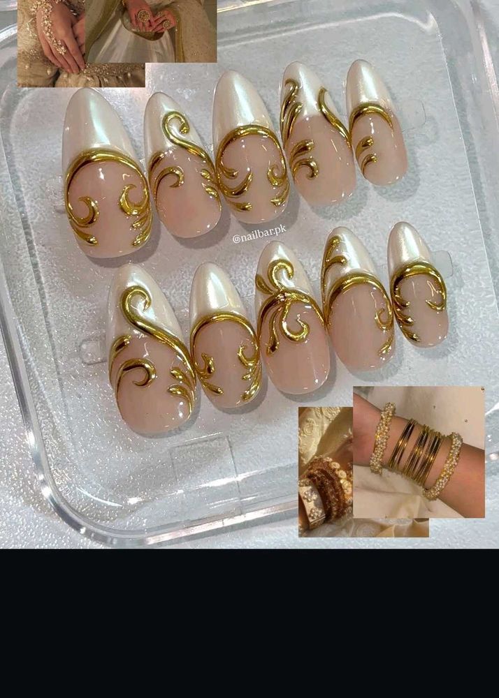 Pearl &amp; Gold Press-On Nails