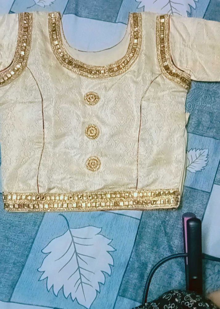 Elegant Cream &amp; Gold Embellished Blouse