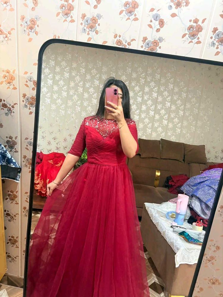 Elegant Red Embellished Gown
