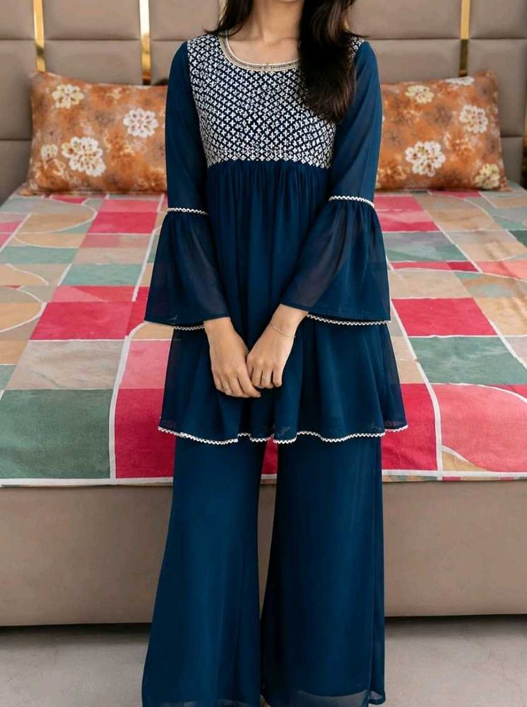 Elegant Teal Kurta with Palazzo Set