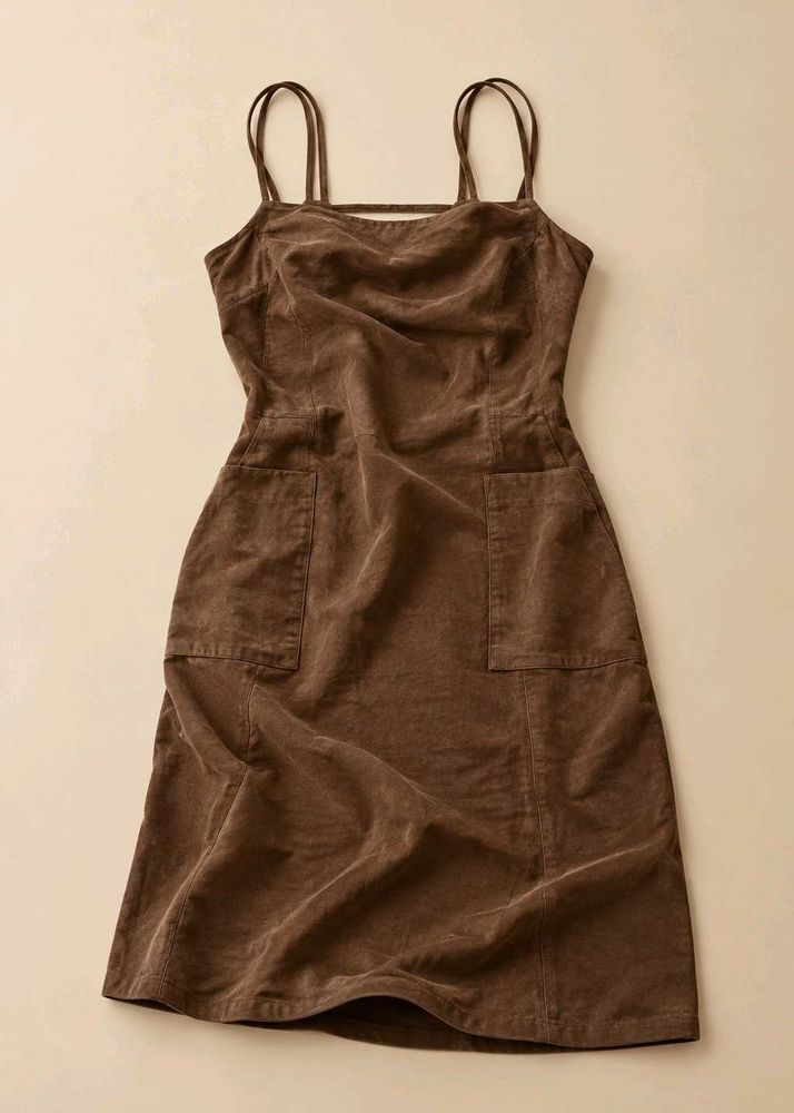 BROWN DOUBLE STRAP POCKET DRESS
