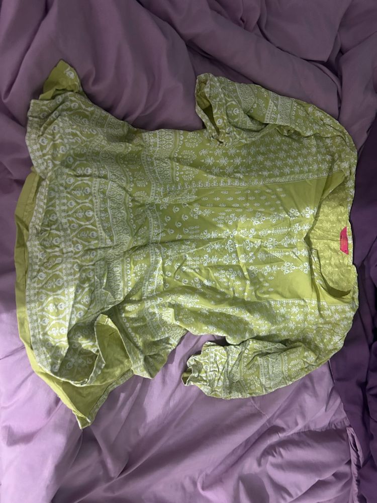 Lime Green Kurta with White Print