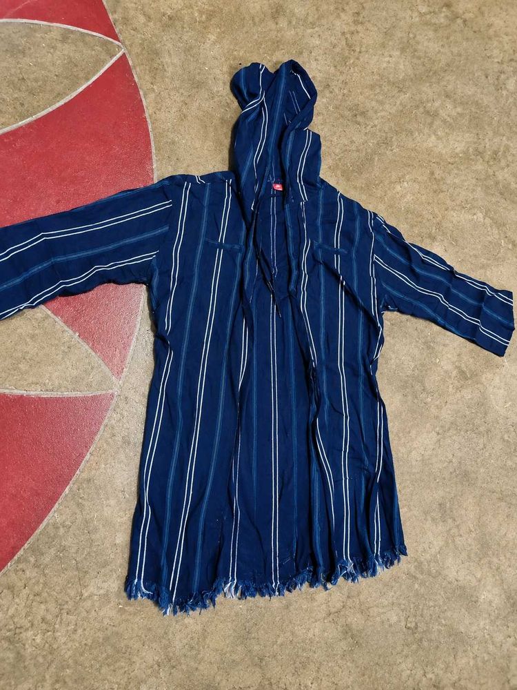 Blue Striped Hooded Tunic Shirt