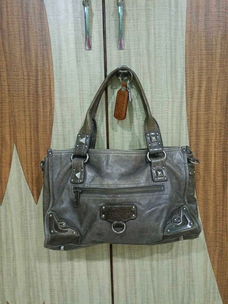 Stylish Grey Leather Lancaster handbag