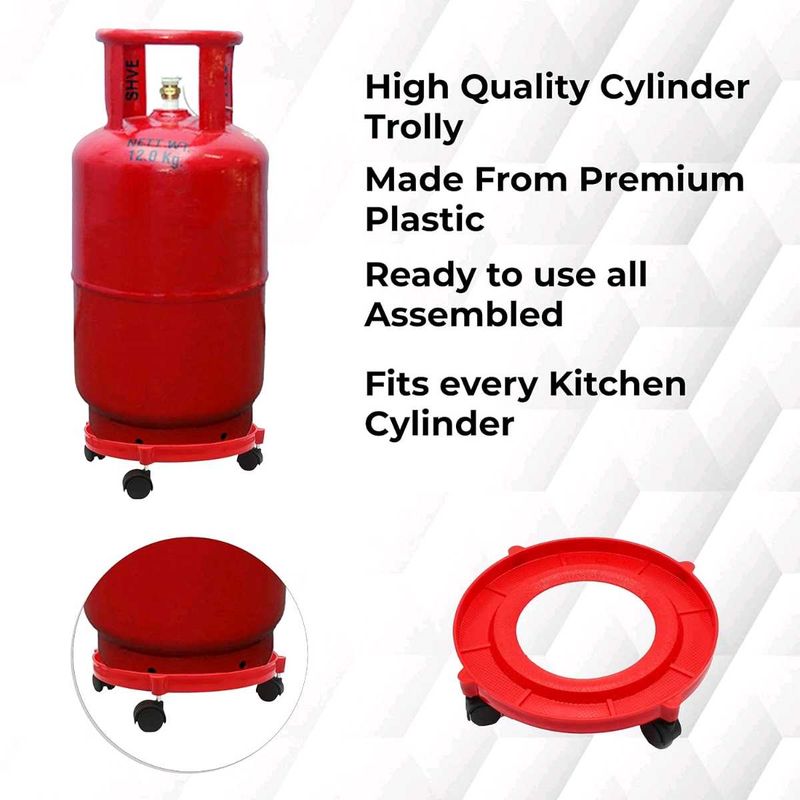 Red Circular Gas Cylinder Trolley with Wheels