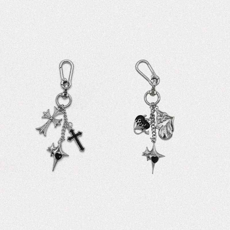 Gothic Cross &amp; Flame Charm keychain (any one)