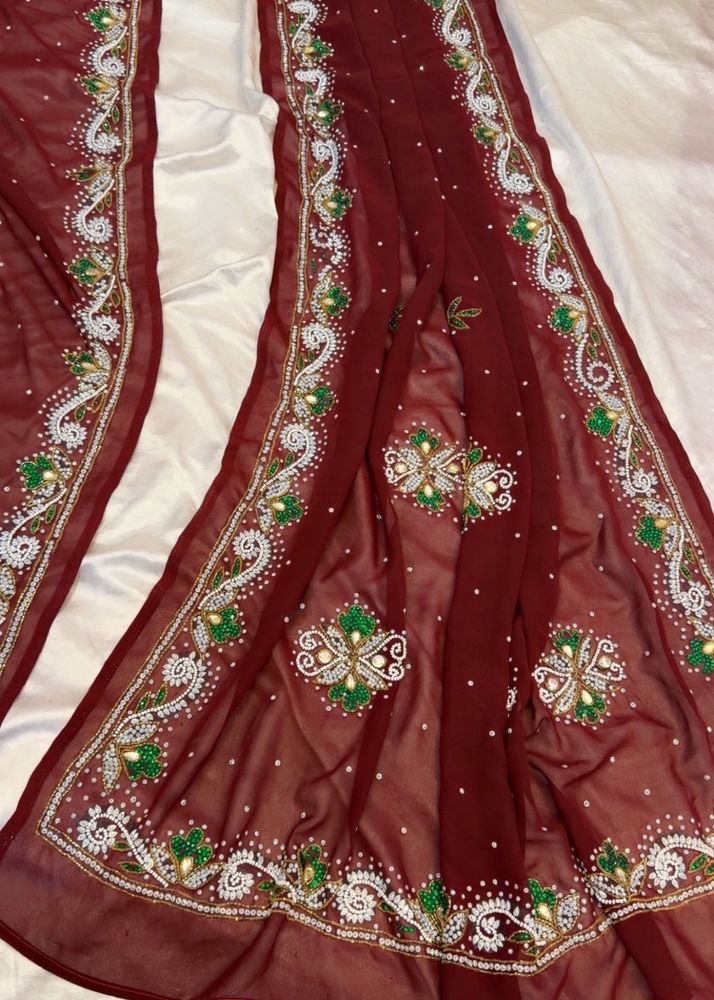 Embellished Maroon Saree